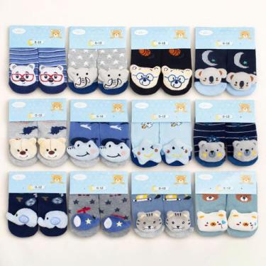 Imagem de Kit 2 Pantufas Antiderrapante Bordado 3D Até 24 meses Cor:menino2Taman