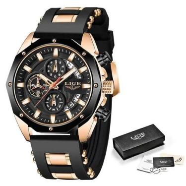 Imagem de Relógio Masculino LIGE Pulseira de Silicone a prova dÁgua, Preto