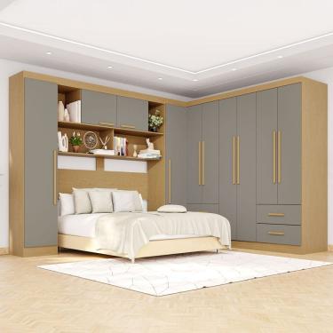 Imagem de Guarda-Roupa Casal Modulado Andorra 10 Portas 4 Gavetas Jequitibá/Granizo - Pnr Móveis