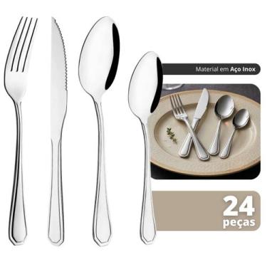 Imagem de Faqueiro Jogo De Talheres 24 Peças Aço Inox Garfo Faca Colher Para Mes