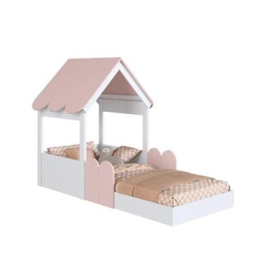 Imagem de Cama Infantil Montessoriana com Casinha Infanto Branco / Rosa Milkshak