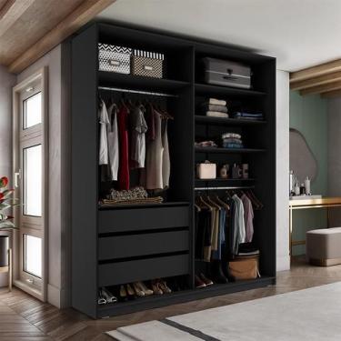 Imagem de Guarda-Roupa Closet Monreale 100 % MDF 3 Gavetas Preto 160 cm - Modern