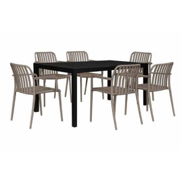Imagem de Kit 1 Mesa Creta 140x72cm e 6 Cadeira Tulum em Polipropileno - Fratini