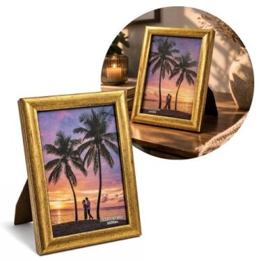 Imagem de Porta Retrato 15x21 Madeira Dourado Premium Decorativo Com Vidro Verti