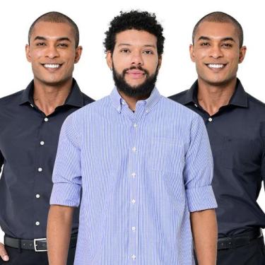 Imagem de Kit 3 Camisas Social Masculina Variadas Manga Longa Camisaria Colombo,