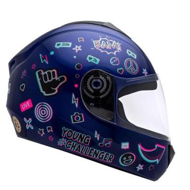 Imagem de Capacete Moto Infantil Criança Fly Young Live, Azul Brilhante, 56
