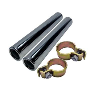 Imagem de Par Ponteiras Escapamento Fusca Inox Cromada Com Abraçadeiras VW 1300 