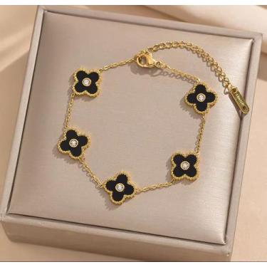 Imagem de L3017-Pulseira Feminina Aço Inoxidável Trevo Virgínia Madrepérola Zirc