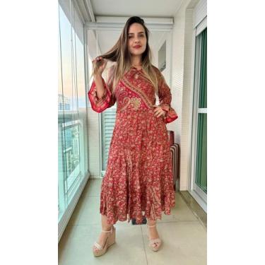 Imagem de Vestido Longo Indiano Estampado Toque De Seda-cod.ldr-16 - Aleci Fashi