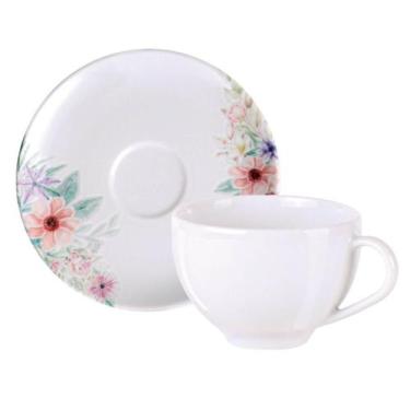 Imagem de Xícara e Pires Chá Café Tramontina Floratta 250ml Porcelana