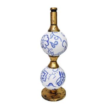 Imagem de Base Abajur Mesa Bola Floral Azul Zanata s/ cúpula Zanatta