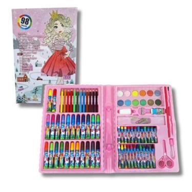 Imagem de Estojo Pintura C/ 98 Peças Kit Escolar Maleta Pintura - Genérico, Rosa