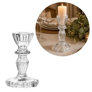 Imagem de Castiçal de Vidro Transparente Luxo Flor Star Cristal 11cm x 7cm - Tuut