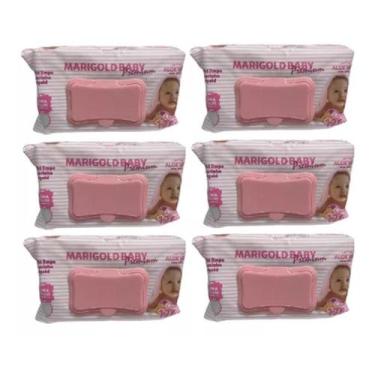 Imagem de KIT 6 Lenços Umedecidos Premium Rosa de 120 Unidades Marigold Baby