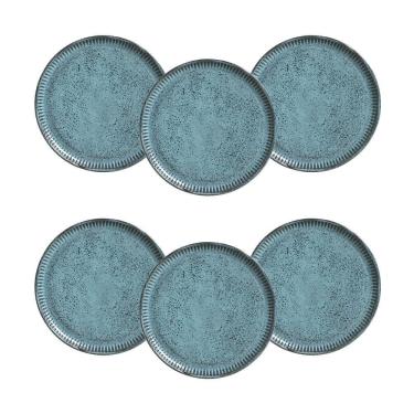 Imagem de Conjunto de Pratos de Sobremesa Linhas Night Sky Stoneware 21,5CM 6 Peças Azul Porto Brasil
