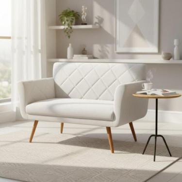 Imagem de Namoradeira Decorativa Sabrina Couro Branco Pés Madeira Mz Decor - Maz