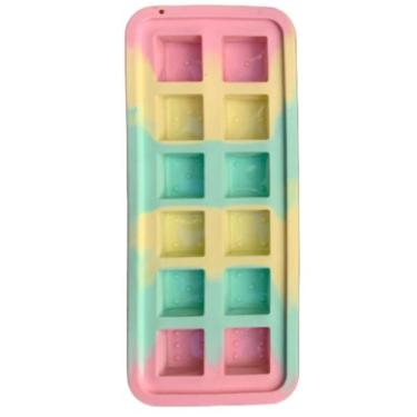 Imagem de Forma de gelo de silicone com 12 cavidades quadradas tie dye rosa - In