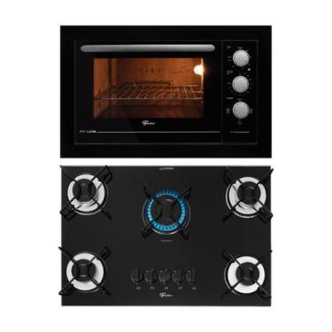 Imagem de Kit Fit Line Fischer: Forno Elétrico Preto e Cooktop 5B Aramado, 220V
