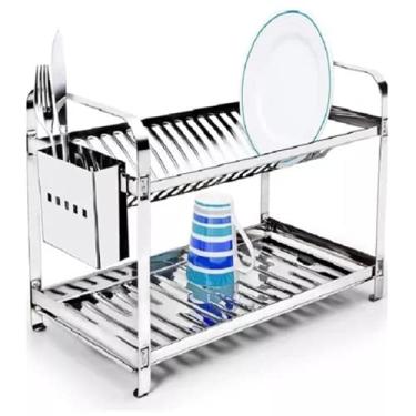 Imagem de Escorredor Mak Inox Aço Inox 20 Pratos Porta Talheres Aço Inox