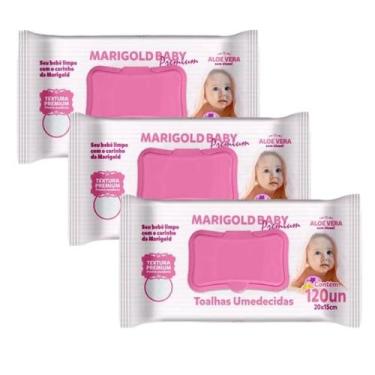 Imagem de Kit 3 Toalhas Umedecidas Marigold Premium Rosa com 120 unidades