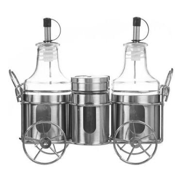 Imagem de Galheteiro Porta Temperos Carrinho Com 5 Peças Condimentos Azeite Vina
