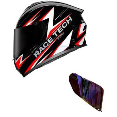 Imagem de Capacete Race Tech Hit Fuzzy Preto e Branco Mais Viseira Camaleão Verm
