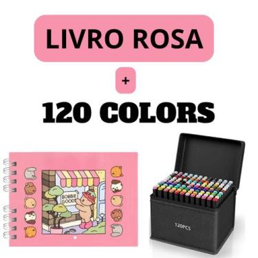 Imagem de Kit Colorir Urso BOB Rosa Completo: Livro + 120 Canetas Marcador Artís