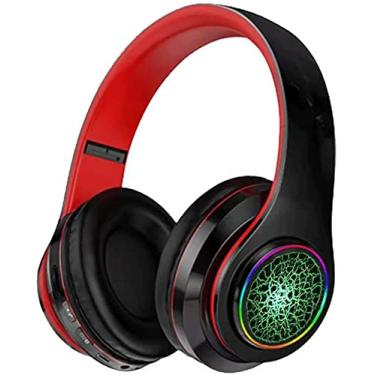 Imagem de HINTING Headset de Música Luminous Bluetooth 5.0, Subwoofer HiFi, Bluetooth Wireless ao ar Livre Esportes Bluetooth Headset, Adequado Para Maçã, Android, Tablet E outros Dispositivos Bluetooth.Preto vermelho.