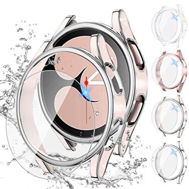 Imagem de Tensea [Pacote com 4 + 4 para Samsung Galaxy Watch FE 2024/5 2022/4 2021 Capa protetora de tela de 40 mm acessórios, película protetora de vidro temperado HD antiembaçamento rígido, conjunto de capa
