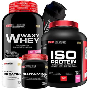 Imagem de KIT Waxy Whey 2kg + Iso Protein 2kg+ Power Creatina 100g + Glutamina 100% 300g + Coqueteleira - Bodybuilders Morango