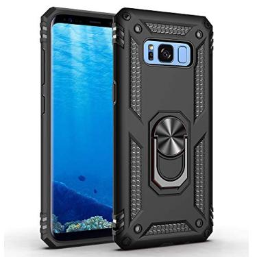 Imagem de Capa para Samsung Galaxy S8 Plus com impacto de queda de grau militar (Galaxy S8+) 360 Anel giratório de metal suporte suporte embutido magnético para carro armadura à prova de choque capa para celular Galaxy S8+, Preto