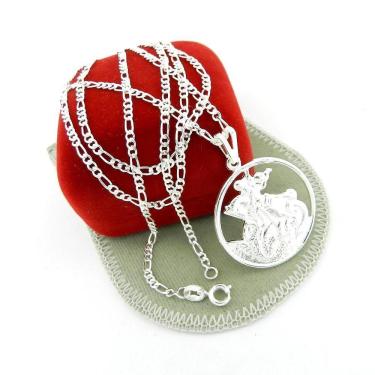 Imagem de Corrente Masculina 60cm 2mm + São Jorge Folheado Prata Cr280