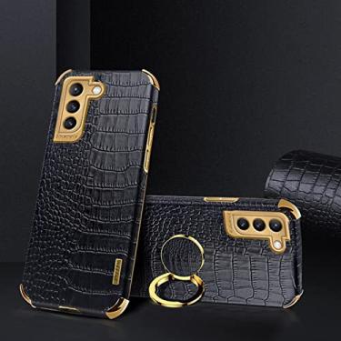 Imagem de Yepda Capa de Crocodilo Textura para Samsung Galaxy S22 Luxo Couro Capa Suporte de Anel de Rotação de 360 Graus Anti Impacto com Proteção de Câmera protetora à prova de choque 6.1 polegadas, Preto