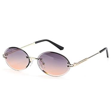 Imagem de Óculos de sol femininos sem moldura ovais com lentes de corte de diamante vintage óculos de sol ovais vintage óculos de sol UV400 tons, C07, MULTI
