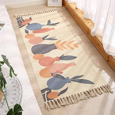 Imagem de Tapetes de área de algodão grandes laváveis à máquina com borla tecida tapetes tapete boêmio para sala de estar quarto 60 x 150 cm