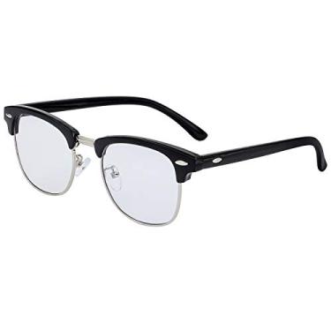 Imagem de Kursan - Óculos com bloqueio de luz azul para mulheres e homens, sem aro, nerd falsos, Prata preta brilhante, Medium