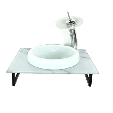 Imagem de GABINETE DE VIDRO 50CM COM BANCADA MARMORIZADA MARMORE BRANCO