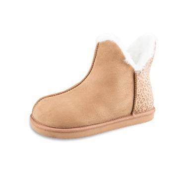 Imagem de Jessica Simpson Pantufas femininas e femininas de microcamurça super macias com sola interna e externa - opções de conjunto Mommy & Me, Bronzeado, Medium