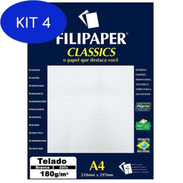 Imagem de Kit 4 Papel Telado A4 Filipaper Classics 180G 50 Folhas