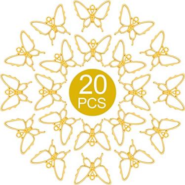 Imagem de OIIKI 20 pçs pingentes de moldura de metal borboleta dourada, moldes de resina de borboleta vazada grossa pingentes de moldura traseira aberta com asa de resina UV artesanato de pingente