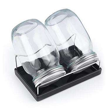 Imagem de Kit de pote de broto - 2 frascos de vidro de boca larga com tampas de broto de tela de aço inoxidável 304, bandeja de melamina, suporte e escova de conserva | Conjunto de brotos de sementes para cultivo de brócolis, alfafa, feijão turco (preto)