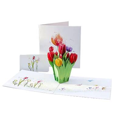 Imagem de Yajun Cartão de felicitações tulipas flores para o dia das mães aniversário dia dos namorados 3D pop up cartão dobrado obrigado melhor desejo boa sorte