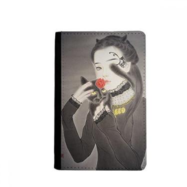 Imagem de Porta-passaporte aquarela estilo chinês gato preto beleza porta-passaporte Notecase Burse capa carteira porta-cartão, Multicolor
