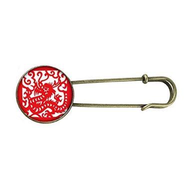 Imagem de Broche de metal retrô dragão animal China zodíaco com corte de papel clipe de joias