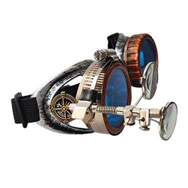 Imagem de Funky Steampunk Óculos Photo Prop Ocular Lupa Punk Lentes Coloridas Traje Gótico Moda Masculi Óculos para Cosplay Festa de, Azul