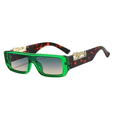 Imagem de Óculos de sol de leopardo retangular pequeno de uma peça para mulheres design de moda gradiente óculos de sol masculinos tons de hip hop óculos planos, chá verde, tamanho único
