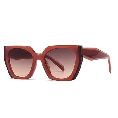 Imagem de Óculos de sol quadrado fashion olho de gato para mulheres vintage preto branco óculos de sol feminino gradiente tons gafas, chá chá, tamanho único