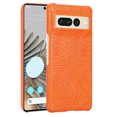 Imagem de YINGDAFENG Capa para Google Pixel 7, capa de couro PU textura de crocodilo capa traseira macia com proteção de câmera à prova de choque anti-queda capa meio envolta, laranja
