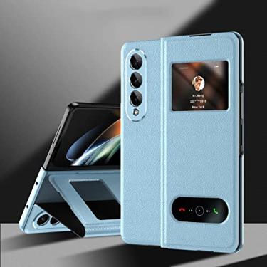 Imagem de Capa de telefone flip Smart View de luxo para Samsung Galaxy Z Fold 4 3 2 Fold4 Fold3 Fold2 5G 2022 Ultra Thin PU Leather Cover, Lychee, Sky Blue, para Galaxy Z Fold3 5G
