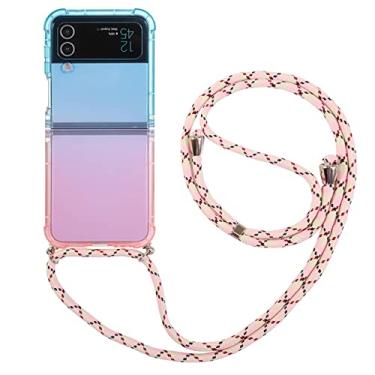 Imagem de Para Samsung Z Flip 4 3 Crossbody Lanyards Case Color Gradient Phone Case Para Samsung Galaxy Z Flip 4 3 Colar Strap Cover, Blue Pink, For Samsung Z Flip 3